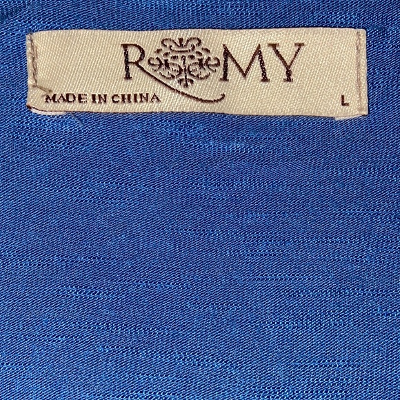 ROMY blue ruffle 3/4 sleeve tie cover up cardigan - Picture 4 of 4